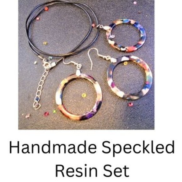 Mix & M 2/$20 Colorful Speckled Resin Rings Earrings & Necklace set Dangle hoops - Picture 1 of 7